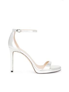 Stuart Weitzman The Nudist Platform Sandals Silver Leather Size 8